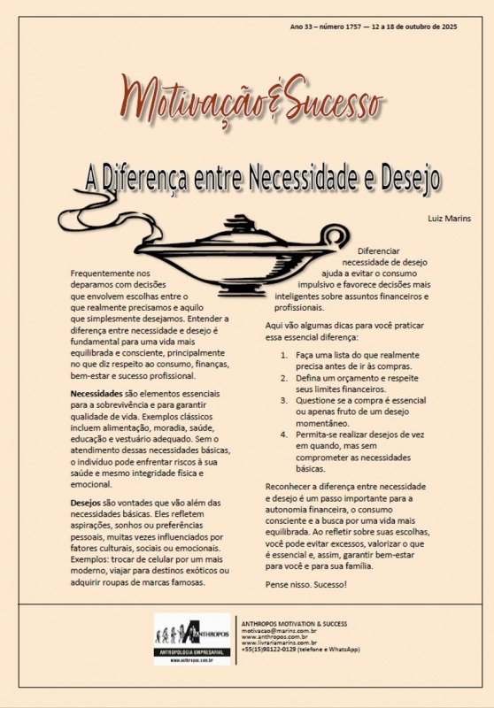 12 a 18 de outubro - A diferença entre necessidade e desejo