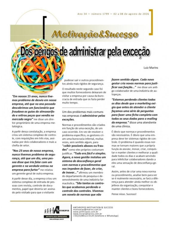 02 a 08 de agosto de 2026 - Dos perigos de administrar pela excesão
