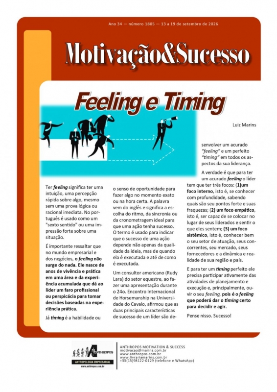 13 a 19 de setembro de 2026 - Feeling e Timing