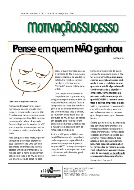 22 a 28 de março de 2026 - Pense em quem não ganhou